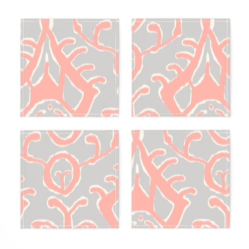 Gray and Coral Ikat