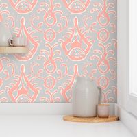 Gray and Coral Ikat