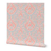 Gray and Coral Ikat