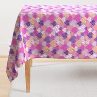 Eclectic Patterned Hearts on Purple Background