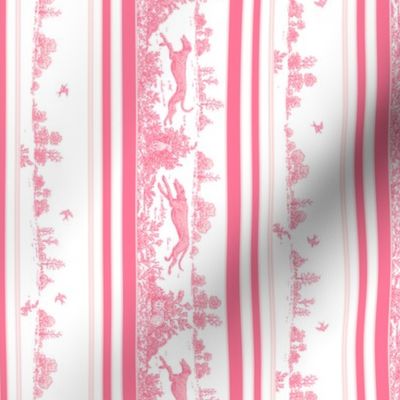 Pink Toile stripe with greyhound dogs