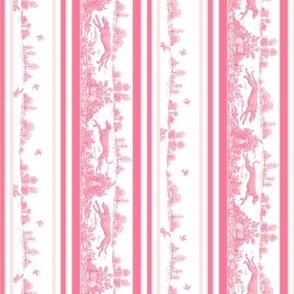 Pink Toile stripe with greyhound dogs