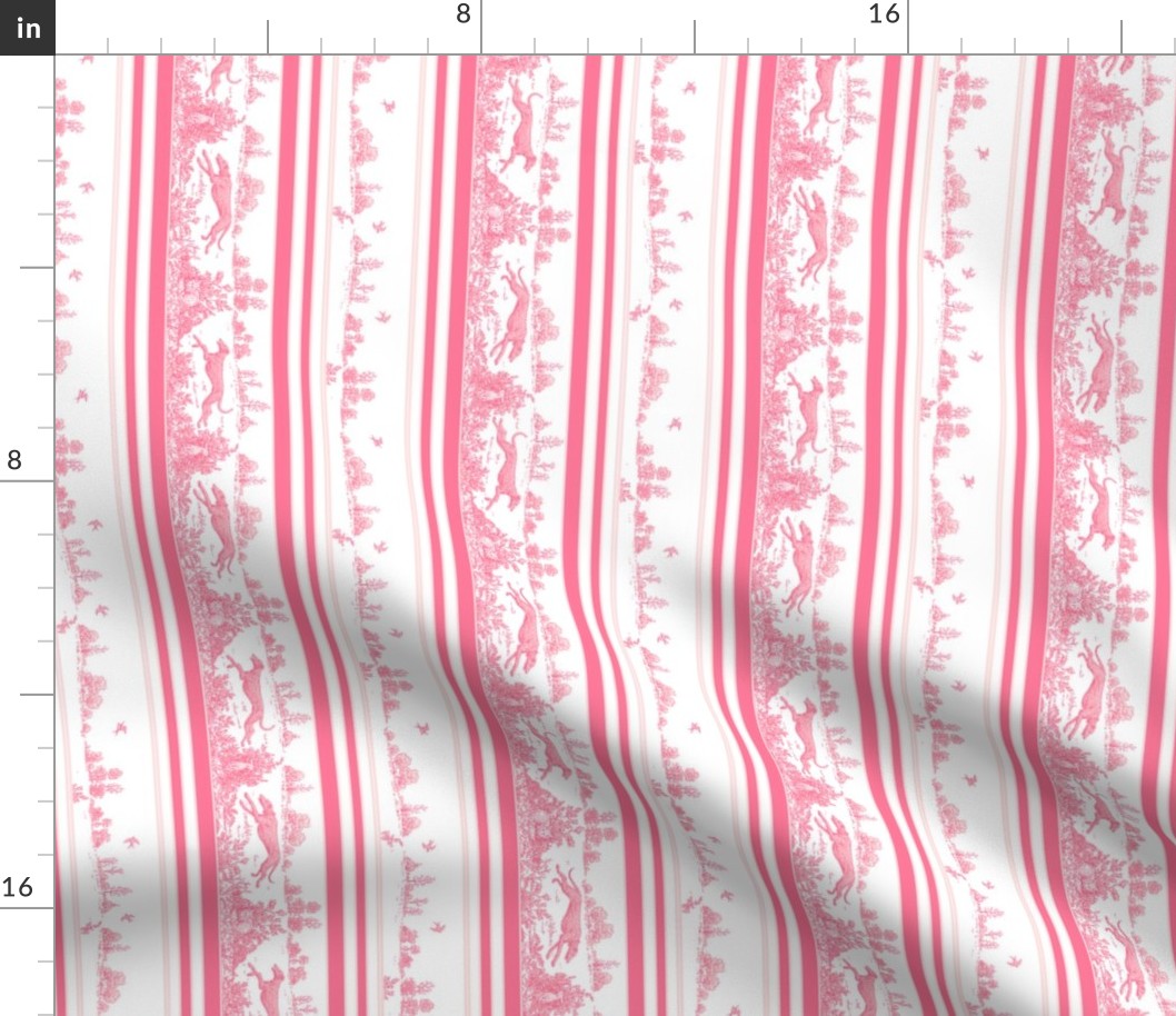 Pink Toile stripe with greyhound dogs