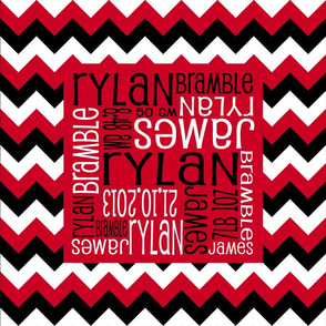 Personalised Birth Cushion Panel - Red Black and White Chevron