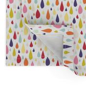 April Showers: Rainbow Rain Drops on White