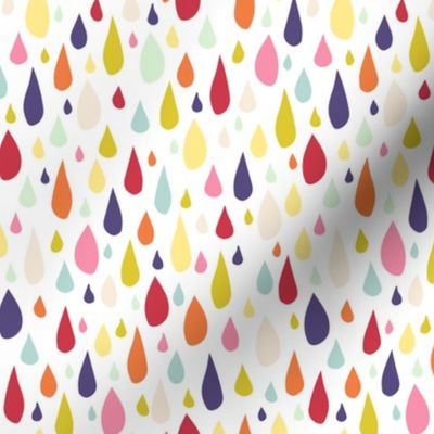 April Showers: Rainbow Rain Drops on White