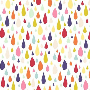 April Showers: Rainbow Rain Drops on White