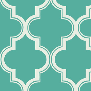 Fancy Quatrefoil in Teal and Soft White