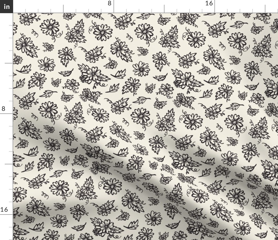 Flower Doodles - Black & Cream