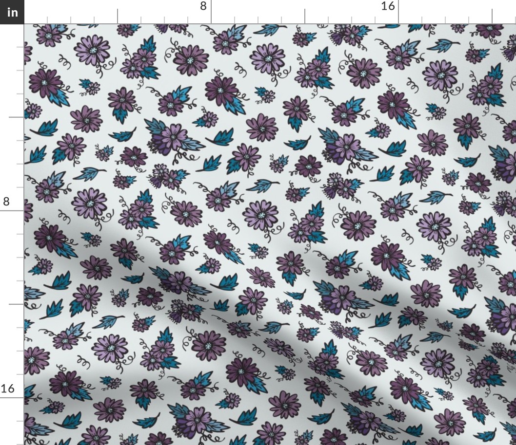 Flower Doodles - Teal & Purple