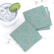 Seaweed damask - teal on grey