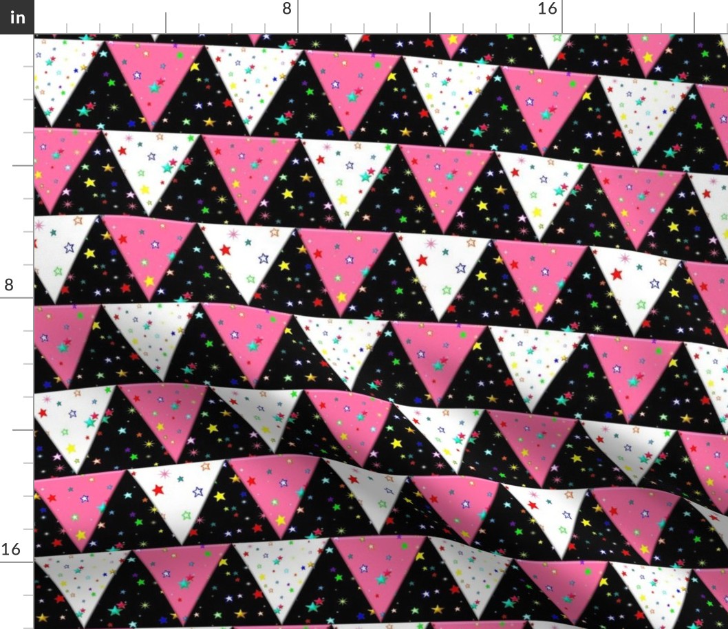  Star Triangle Pennant Bunting White Pink Black