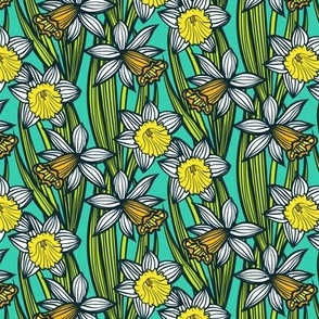 Daffodils on aqua blue