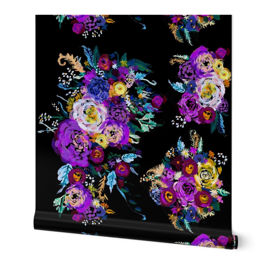 Spring Lavender Floral Painting // Black