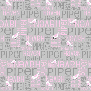 Personalised Name Fabric - Birds in Pink and Grey