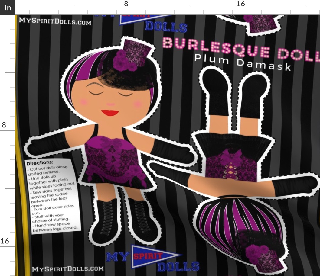 My Spirit Dolls Cut and Sew Doll in Burlesque Plum Damask