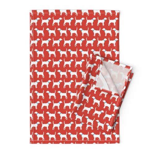 Foxhounds on red linen