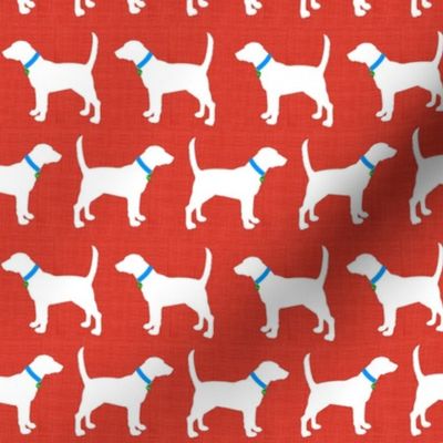 Foxhounds on red linen