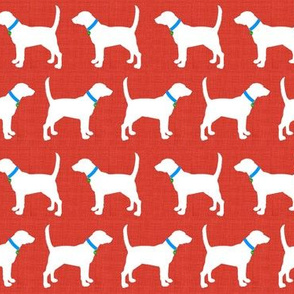 Foxhounds on red linen