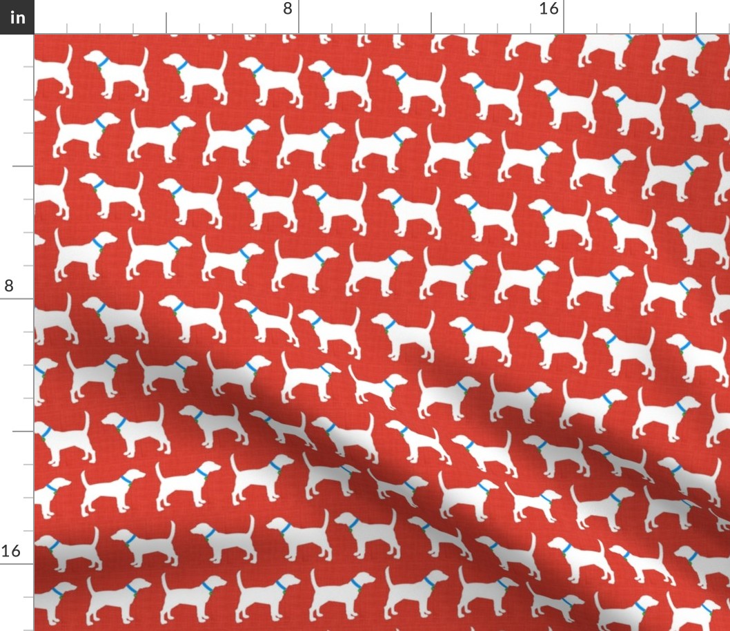 Foxhounds on red linen