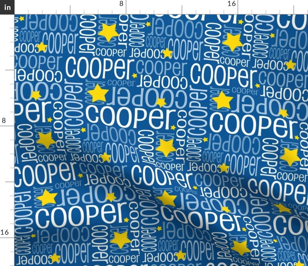 Personalised Name Fabric - Stars in Mid Blue