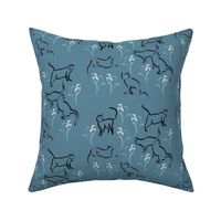 Cats in the garden-fabric3-BLUE