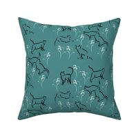 Cats in garden-fabric3-MINA-GREEN