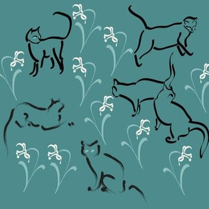 Cats in garden-fabric3-MINA-GREEN