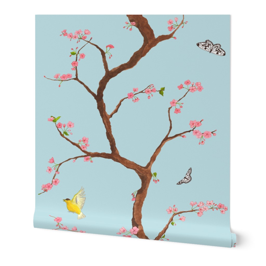 Jenny cherry blossoms on light blue