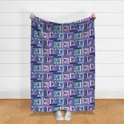 Cheater Log Cabin Quilt - Monsters, Robots and Bikes! - Blues and Purples