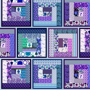 Cheater Log Cabin Quilt - Monsters, Robots and Bikes! - Blues and Purples