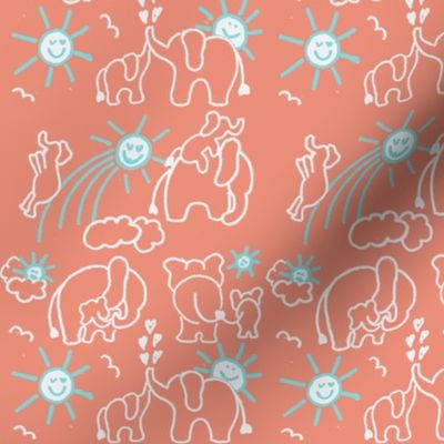 You Are My Sunshine Elephants Aqua and Coral