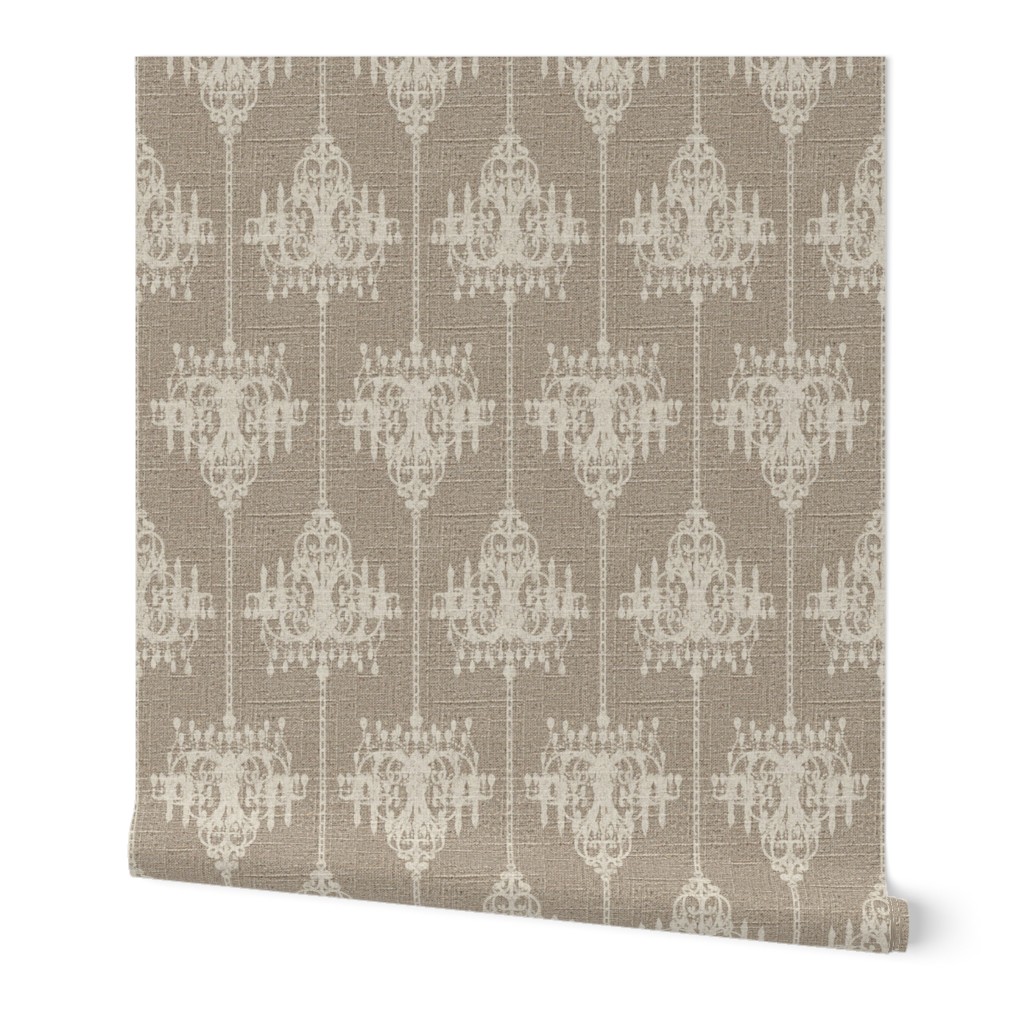 Chandelier Damask in Cream on Linen