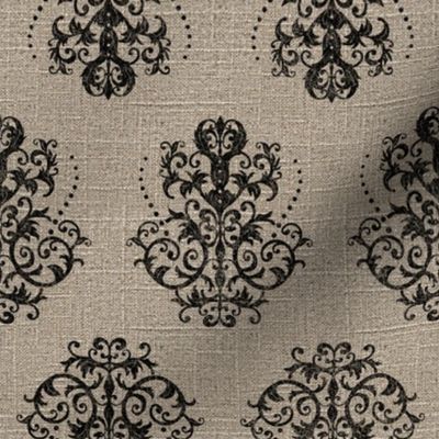 Damask in Black on Linen