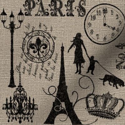 Silhouettes of Paris on Linen