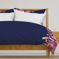 Hot Pink Floral Stripe on Navy Blue