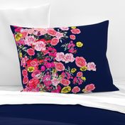 Hot Pink Floral Stripe on Navy Blue