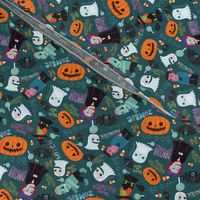 Halloween pattern. Zombie, ghost, pumpkin, witch, bat. Autumn October fabric pattern design