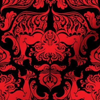 I Love Craft (Cthulhu Damask) in Red and Black