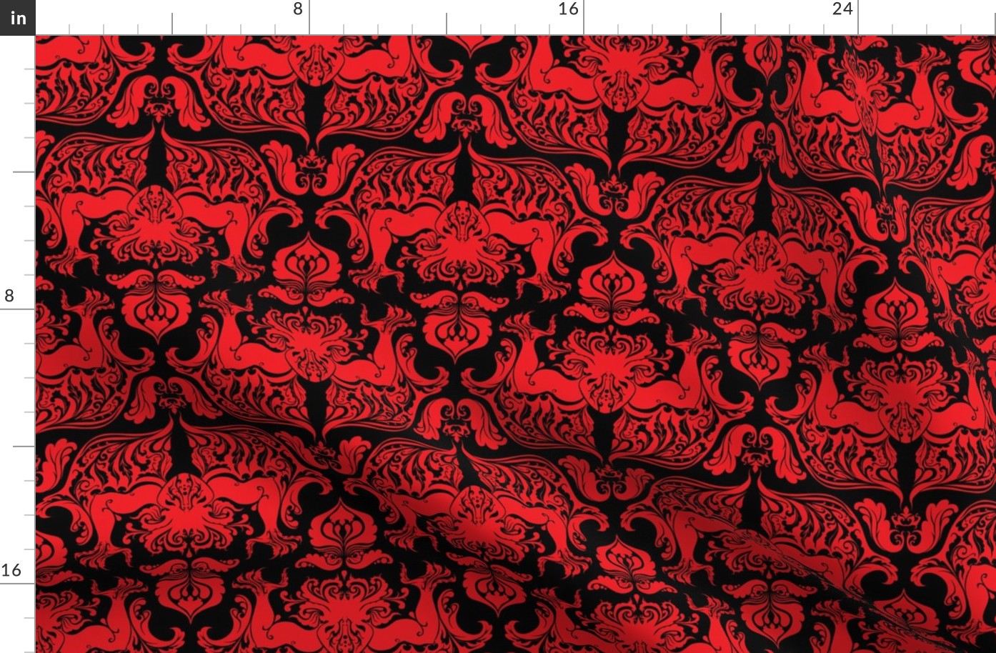 I Love Craft (Cthulhu Damask) in Red and Black