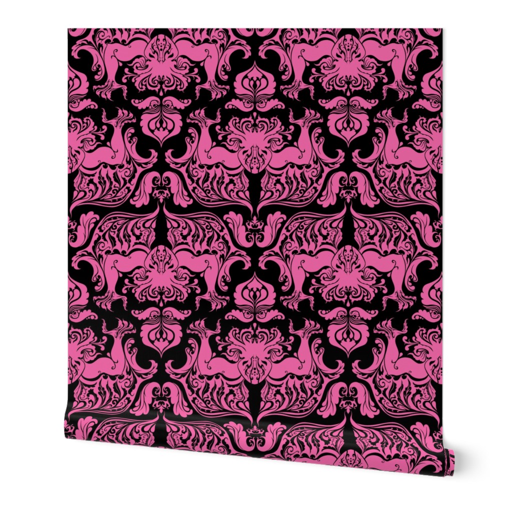 I Love Craft (Cthulhu Damask) Pink and Black