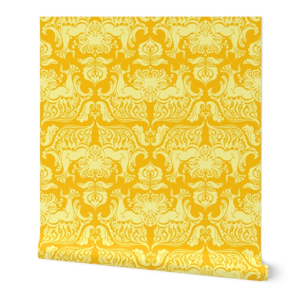 I Love Craft (Cthulhu Damask) Yellow