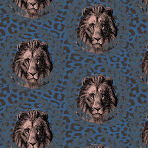 Lion on leopard light blue