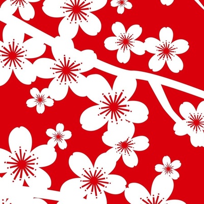 Japanese Classic Sakura Floral in Red, White, Black and Light