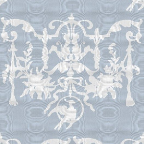 1892 Bird On a Wire Damask ~ Moire ~ Versailles Fog With White