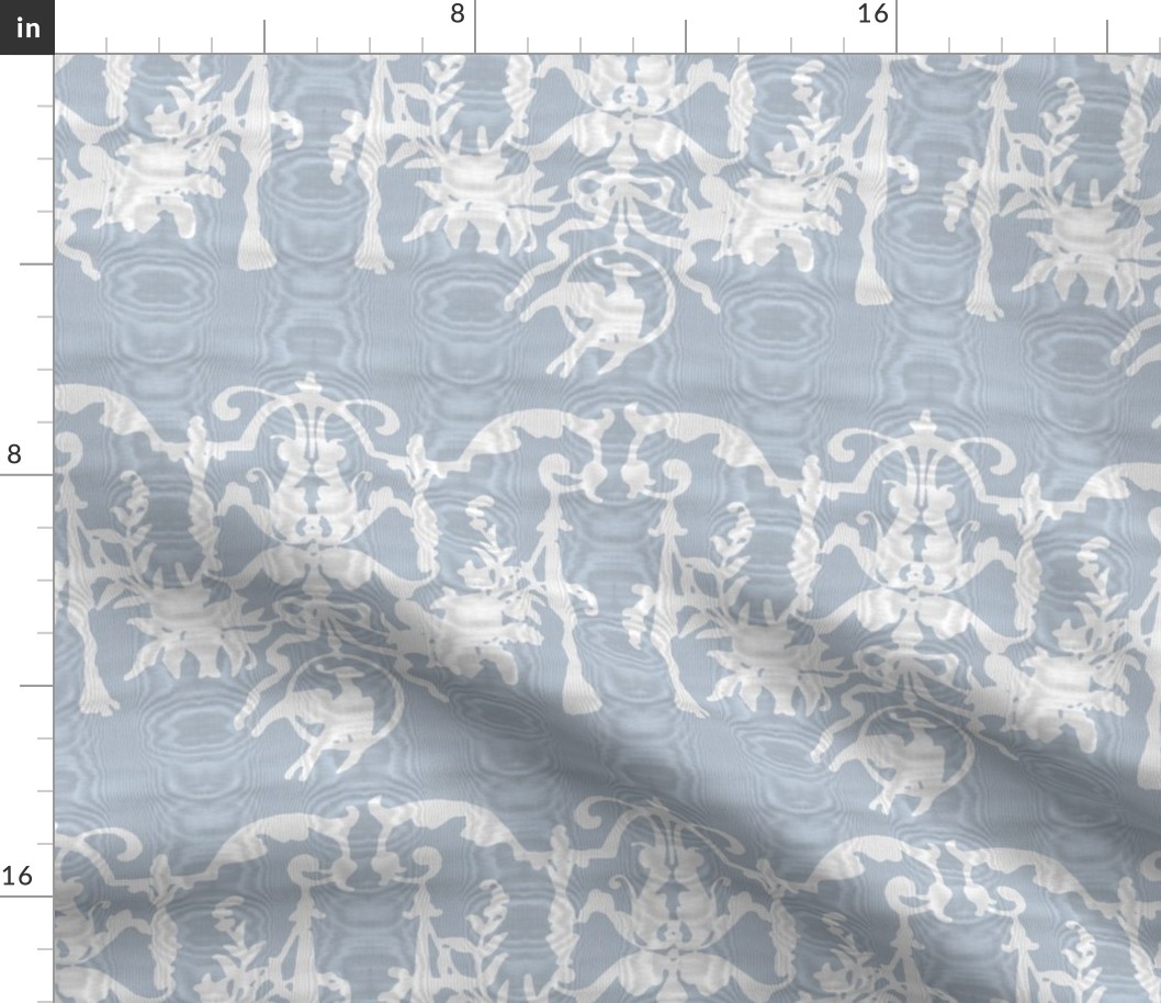 1892 Bird On a Wire Damask ~ Moire ~ Versailles Fog With White