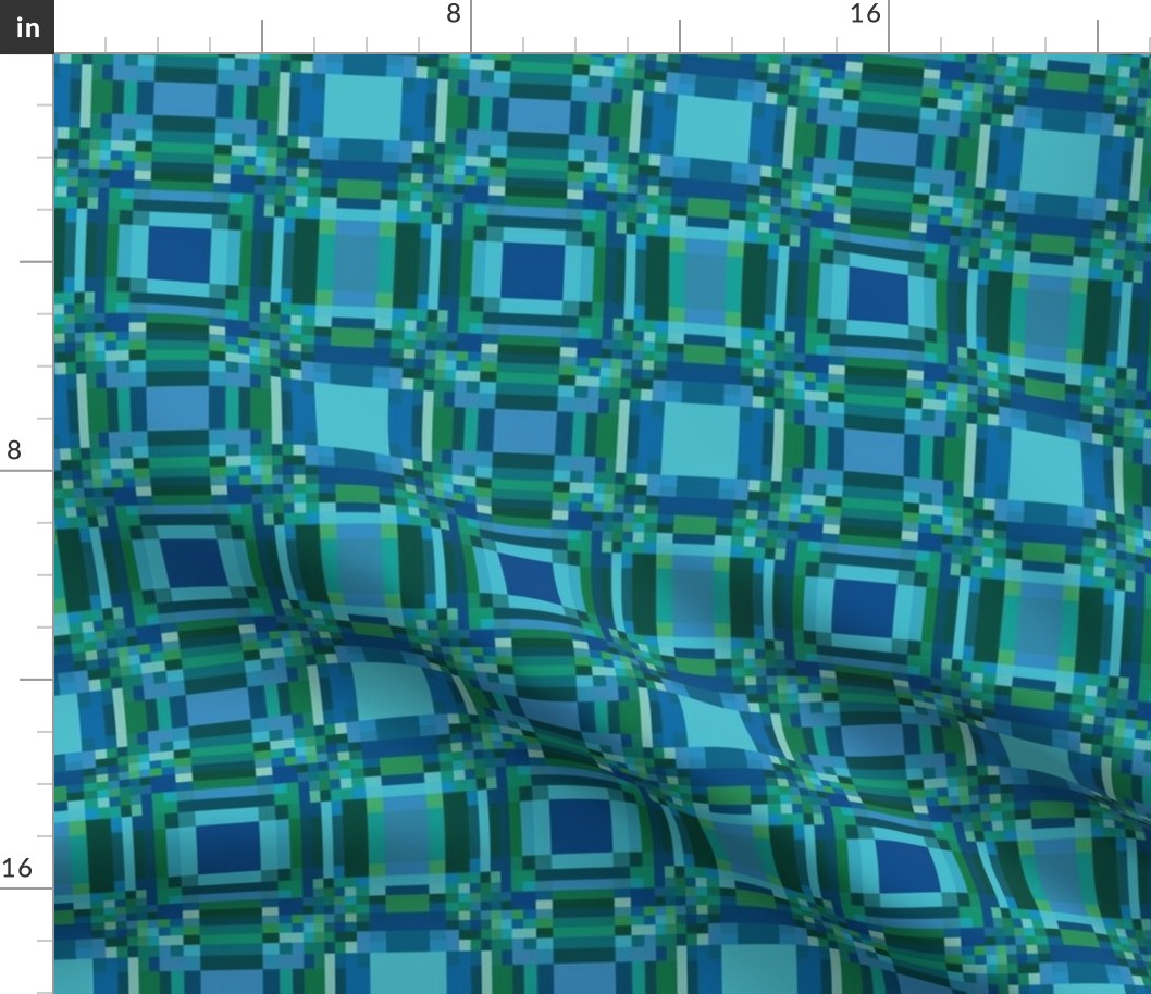Blue Green Pixelated Geometric © Gingezel™
