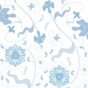 Floral Sprays - Blue on White