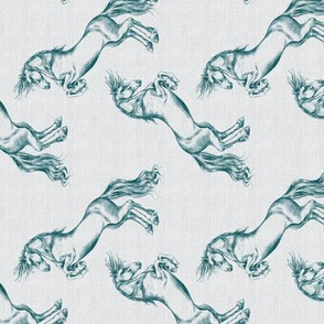 Rearing Horse, Teal on Linen Railroaded