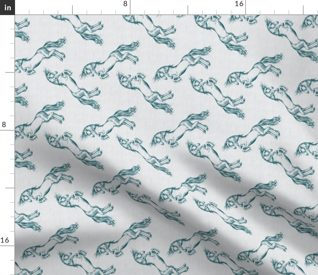 Rearing Horse, Teal on Linen Railroaded